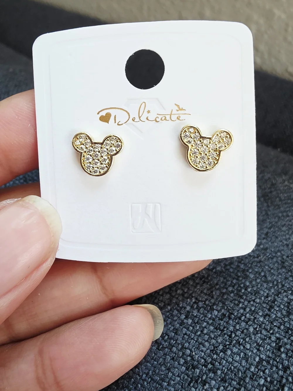 Pendientes de botón con forma de Mickey Mouse para niñas, Oro Laminado 14k